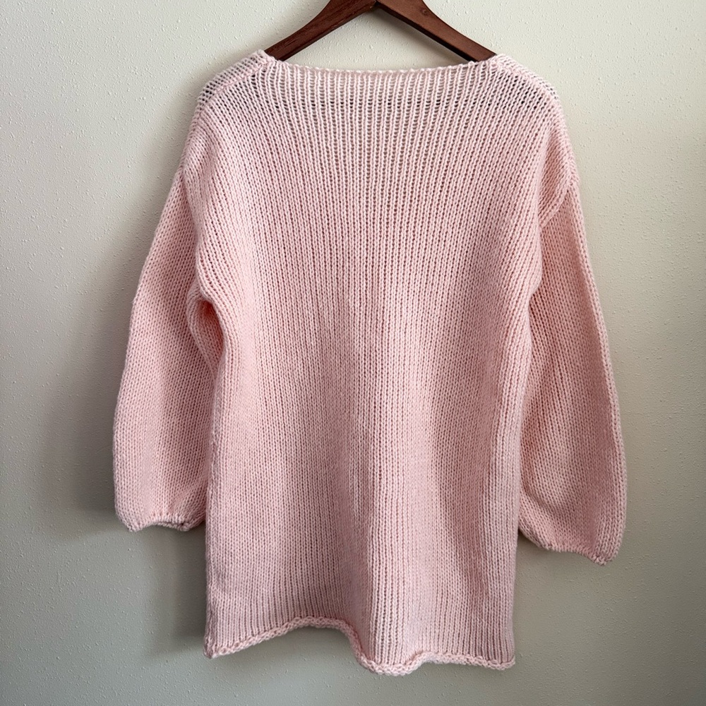 Blush Pink Chunky Knit Sweater Oversized Slouchy V Neck XL - Picture 5 of 12